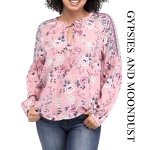 GYPSIES & MOONDUST
Junior's LanternSleeveBohoFloralPeasant Top Sz L
